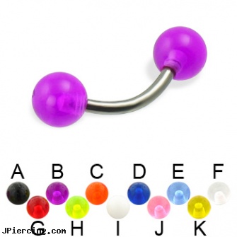 UV ball titanium curved barbell, 14 ga, body jewelry replacement balls, cock ring effective placement balls, baseball and belly button rings, titanium eyebrow ring, titanium belly jewelry