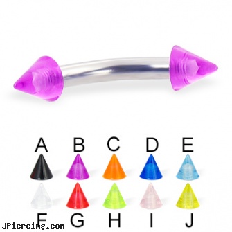 UV cone curved barbell, 10 ga, nipple piercing silicone, helix cone, silicone cock ring with balls, labret curved spike, 14g curved spike eyebrow ring