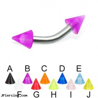 UV cone curved barbell, 12 ga, nipple piercing silicone, cone helix, helix cone, curved barbell jewelry, uv curved barbell