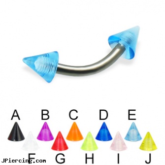UV cone titanium curved barbell, 14 ga, helix cone, nipple piercing silicone, cone helix, 18 gauge labret titanium, titanium body jewelry