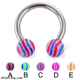 Wave ball circular barbell, 12 ga, blinking koosh ball belly ring, mm eyebrow balls, cock and ball testicle piercing torture, circular barbell, circular barbell body jewelery