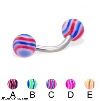 Wave ball curved barbell, 14 ga, replacement ball for eyebrow ring, beach ball barbell and eyebrow piercing, ball belly ring, curved barbell jewelry, 14 gauge curved barbell