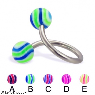 Wave ball twister, 14 ga, navel ring balls replacement, ball rings, baseball belly button rings, navel ring starter twister wholesale, rainbow twister belly ring