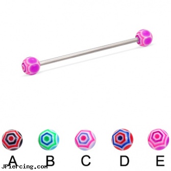 Web ball long barbell (industrial barbell), 14 ga, cbt play piercing balls gallery, ball belly ring, belly ring balls, how long does it take for tongue piercing to heal, long island belly button piercing