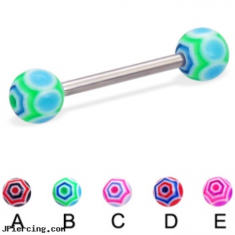 Web ball straight barbell, 14 ga, tongue ring balls, curved earrings screw balls, ball percing, straight pin nose rings, straight nose stud