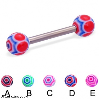 Web ball titanium straight barbell, 12 ga, tongue ring balls, navel rings football, rhinestone dimple ball charm belly ring, titanium body jewellery, titanium belly jewelry