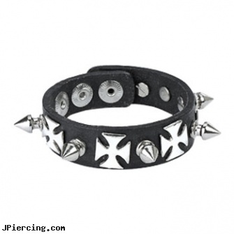 Wristband Leather W/ Spike, leather or rawhide cock rings, leather body jewellery, leather cock rings, steel spike nipple shields, eyebrow spike