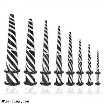 Zebra print taper, acrylic tapers, 00 gauge tapers, curved tapers stretching, history of body piercing in the united states
, novilty body jewelry
