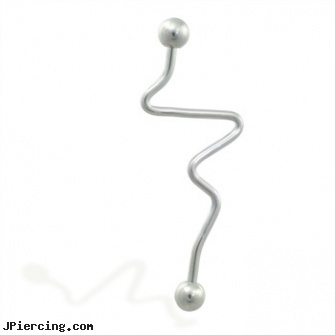 Zig-zag industrial straight barbell, 14 ga, industrial piercing directions, industrial ear piercings, vertical industrial ear piercings cartilage, straight pin nose rings, internally threaded straight barbells