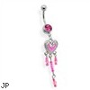 Pink Dangling Heart Belly Ring