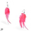 Pink Feather Belly ring and Earring Set