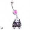 Pink Jeweled Belly Ring with Dangling Girly Skull And Crossbones