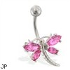 Pink jeweled dragonfly belly ring