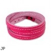 Pink Leather Triple Wrap Bracelet with Stitched Center Design