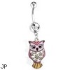 Pink Owl Navel Ring With Floral Pattern,14 Ga