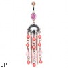 Pink vintage belly ring with dangling chains and pearls