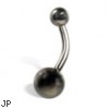 Plain navel ring with hematite balls, 14 ga