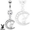 Playboy Bunny with Paved Gemmed Moon Dangle Steel Navel Ring