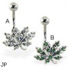 Pot leaf belly ring with multi-gems