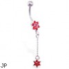Red flower belly ring with dangling jeweled flower