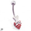 Red jeweled heart belly ring with X