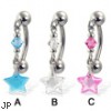 Reversed belly button ring with dangling star-shaped stone