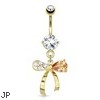 Ribbon with Clear And Topaz-Colored Gems Dangle Gold Tone Navel Ring