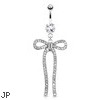 Ribbon with Paved Gems And Princess Cut Center Gem Surgical Steel Navel Ring