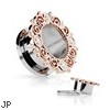 Rose Gold Toned CZ Set Vintage Filigree Rim Screw Fit Flesh Tunnels