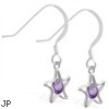 Silver Earrings with dangling Amethyst jeweled star