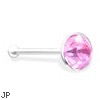 Silver Nose Bone with Pink Gem