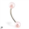 Simulated pink pearl eyebrow ring, 16 ga