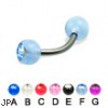 Single Acrylic Jeweled Ball Titanium Curved Barbell, 14 Ga