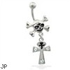 Skull Belly Ring with Dangling Ankh