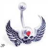 Skull belly ring with wings