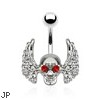 Skull with Red Gem Eyes And Angel Wings Surgical Steel Navel Ring