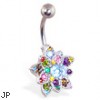 Small Multicolor Jeweled Flower Belly Button Ring