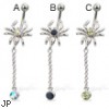 Spider belly button ring with dangling gem