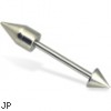 Spike and cone straight barbell, 14 ga