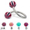 Spiral barbell with acrylic checkered balls, 14 ga