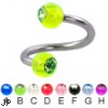 Spiral barbell with acrylic jeweled balls, 12 ga