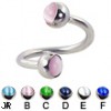 Spiral barbell with cat eye balls, 12 ga