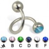 Spiral barbell with cat eye balls, 14 ga