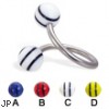 Spiral barbell with double striped balls, 14 ga