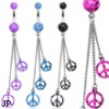 Splatter belly ring with dangling splattered peace signs