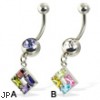 Square of gems belly button ring