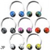 Stainless steel circular (horseshoe) barbell with acrylic flame balls, 14 ga