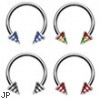 Stainless steel circular (horseshoe) barbell with epoxy striped cones, 14 ga