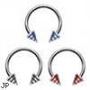 Stainless steel circular (horseshoe) barbell with epoxy striped cones, 16 ga