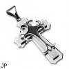 Stainless Steel Double Cross w/ Black Epoxy Gothic Top Cross Pendant